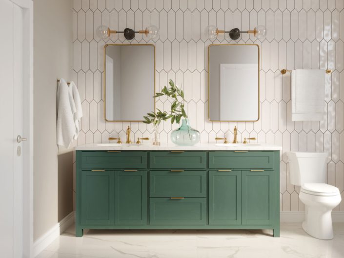 Eclectic Bathroom with White Tile Accent Wall