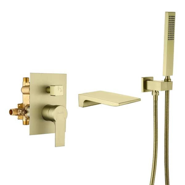 Brushed Gold Aurora Decor Aca Single-Handle Wall Mount Roman Tub Faucet with Hand Shower