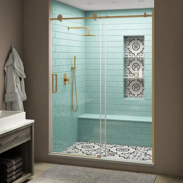 brushed gold aston alcove shower door