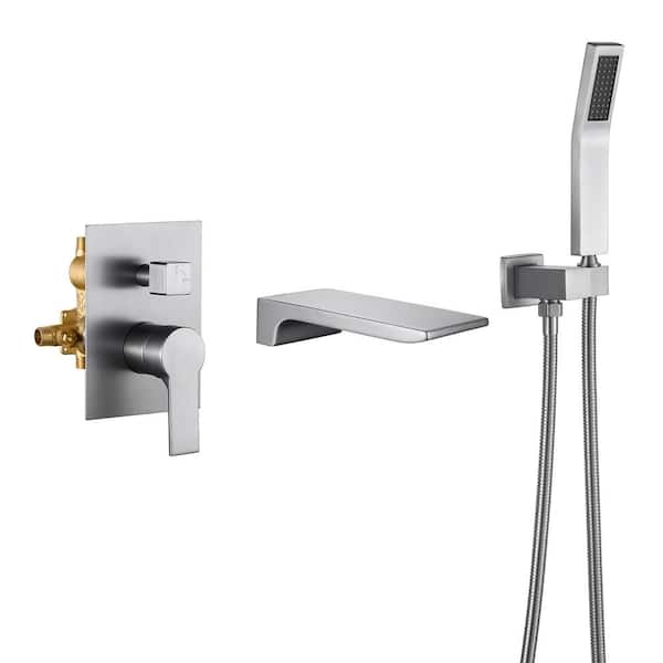 Brushed Nickel Aurora Decor Aca Single-Handle Wall Mount Roman Tub Faucet with Hand Shower