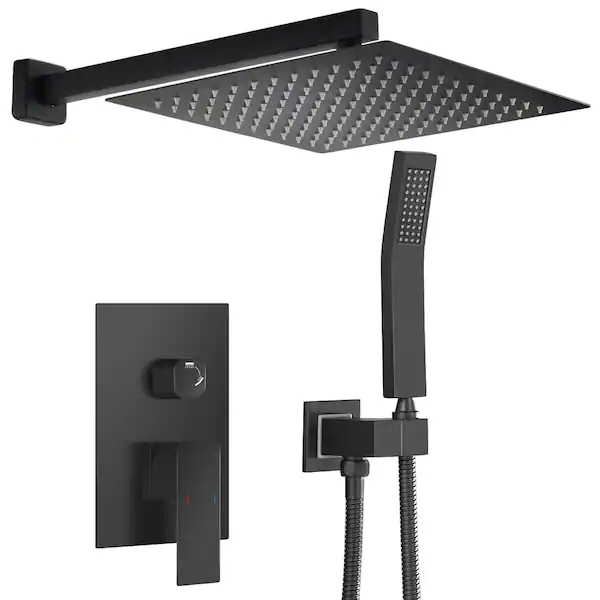 Matte Black Giving Tree Single Handle 2-Spray Wall Mount Shower Head with Hand Shower Faucet
