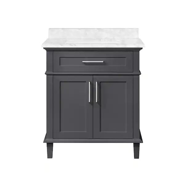 30 in Dark Charcoal Sonoma Bath Vanity With White Carrara Marble Top Single Sink