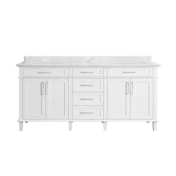 72 in White Sonoma Bath Vanity With White Carrara Marble Top Double Sink