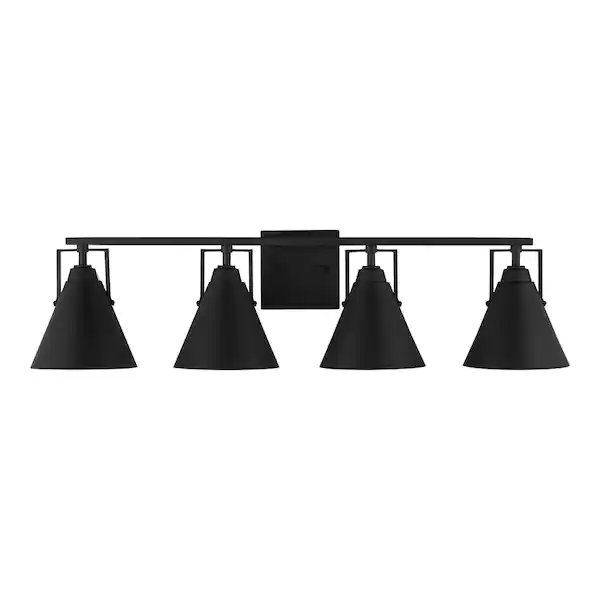 Matte Black Home Decorators Collection Insdale 4-Light Modern Industrial Bathroom Vanity Light